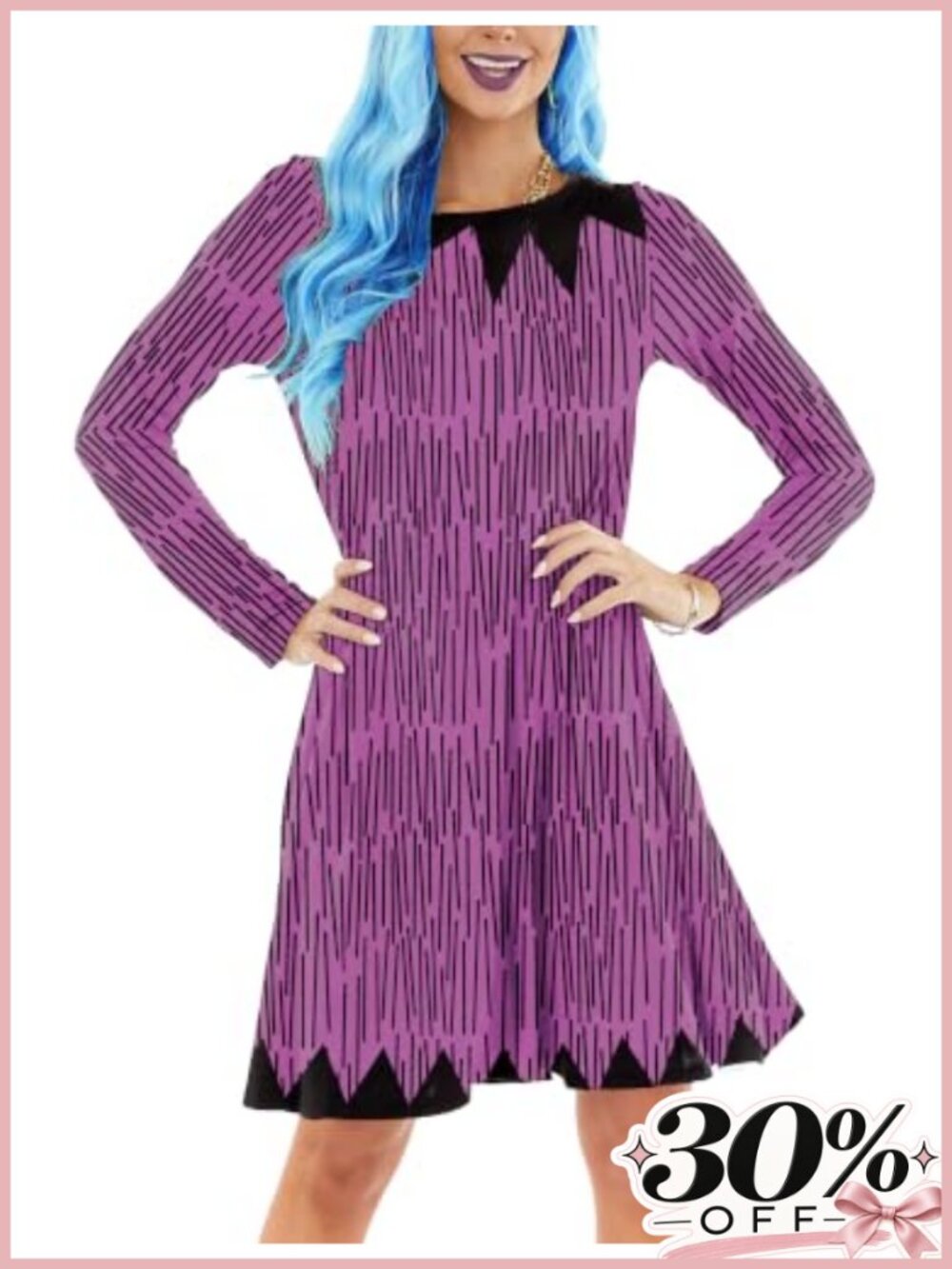 Halloween Swing Dress Long Sleeve Graphic Print Pockets Women's Costume